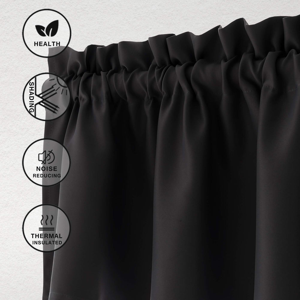 Hiasan Black Valance Curtains Blackout Rod Pocket Window Curtain Valances For Kitchen, 52 X 18 Inches Length, 1 Panel