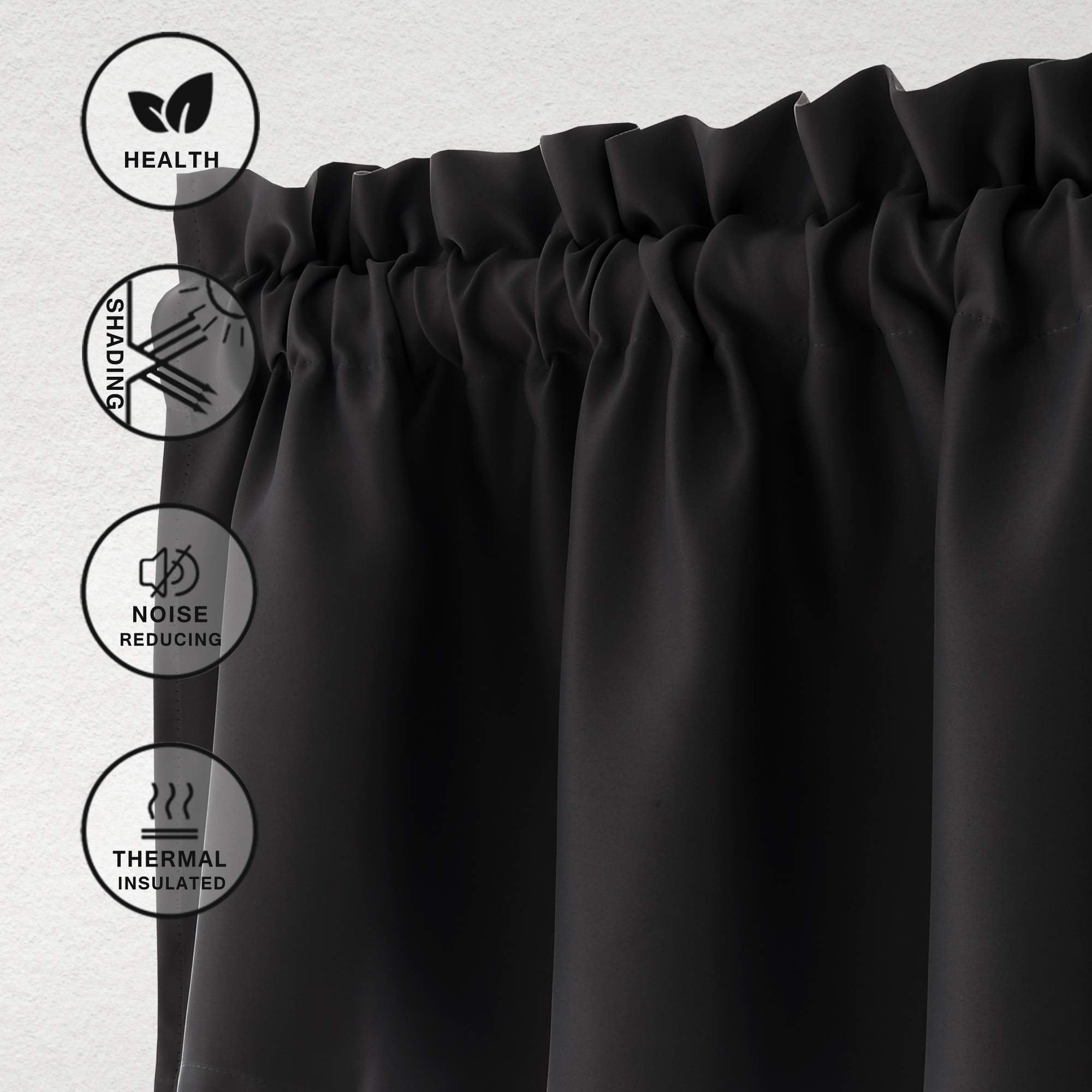 Hiasan Black Valance Curtains Blackout Rod Pocket Window Curtain Valances For Kitchen, 52 X 18 Inches Length, 1 Panel