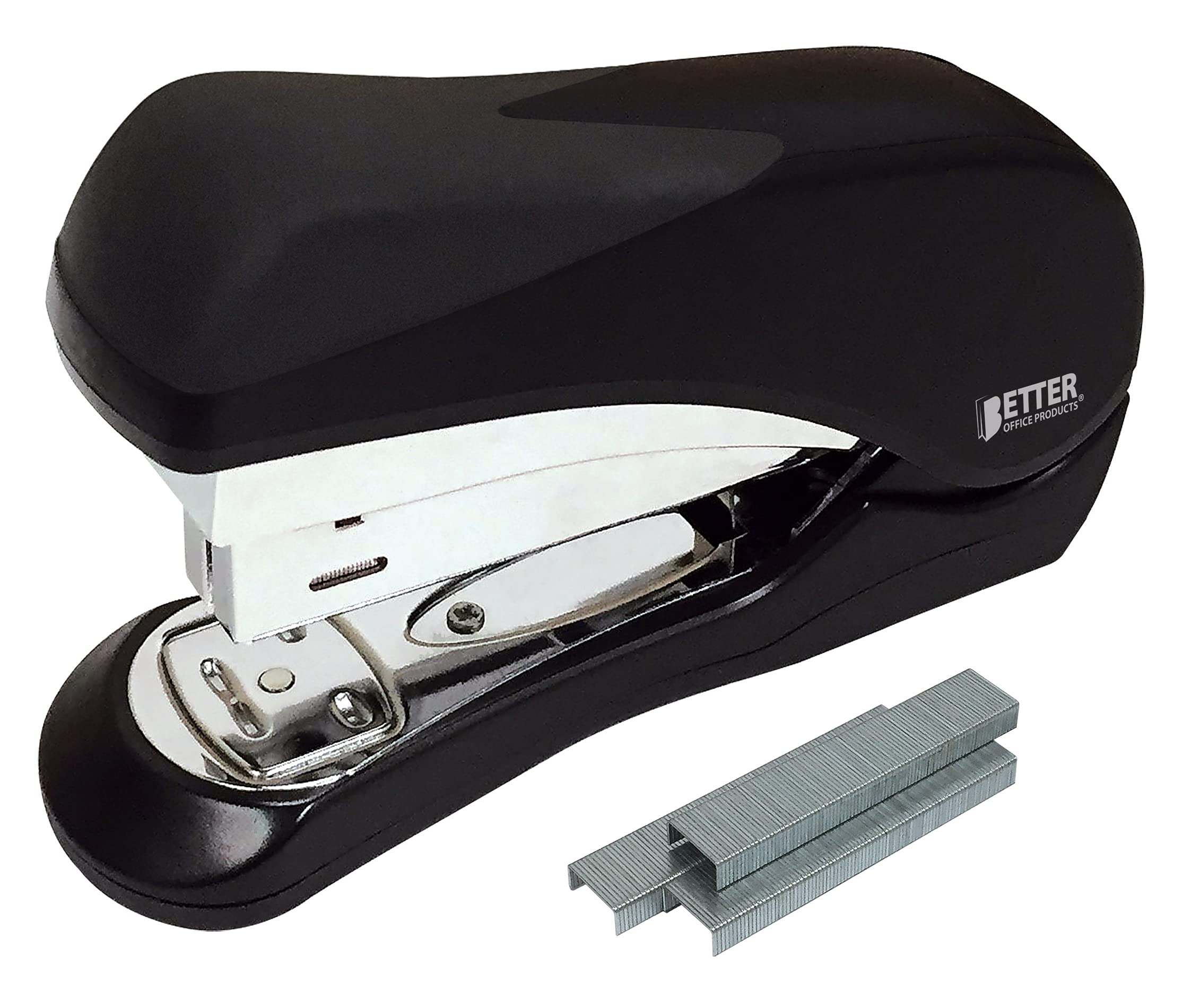 Better Office Products Heavy Duty Easy Grip Stapler, Effortless, With 1,000 Regular 1/4' Staples, High Capacity Compact Palm Of