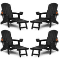 Yefu Adirondack Chair With Ottoman Set Of 4, Adjustable Backrest Adirondack Chairs, Folding Outdoor Fire Pit Chair With 2 Cup-Holders, Weather Resistant For Patio Lawn Garden Pool, 380Lbs (Black)