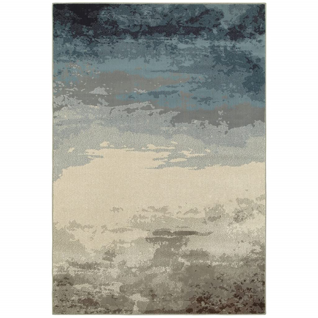 HomeRoots Polypropylene 7' x 10' Blue Beige Machine Woven Abstract Skies Indoor Area Rug