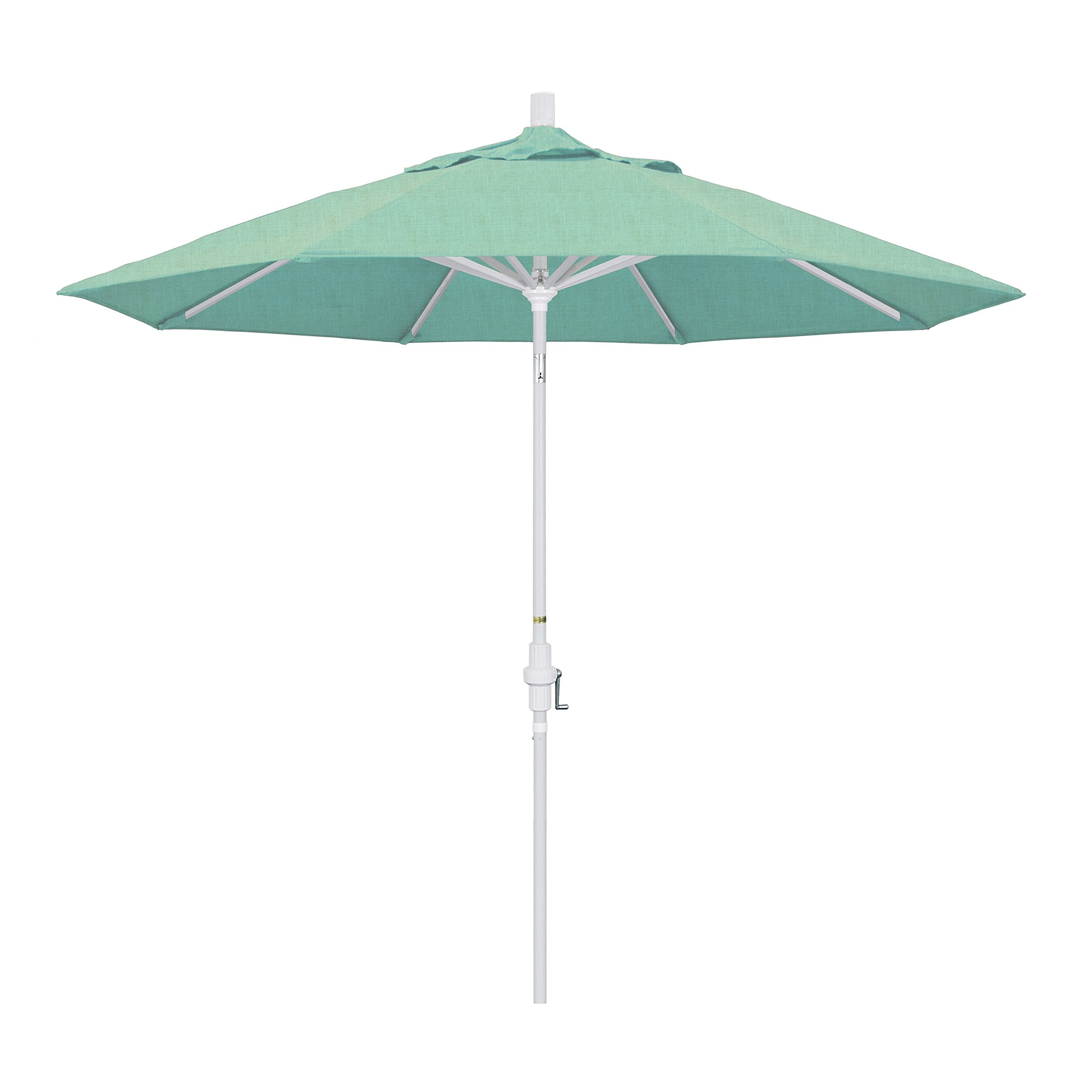 California Umbrella Gscu908170-48020 9' Round Aluminum Market, Crank Lift, Collar Tilt, White Pole, Sunbrella Spectrum Mist Pati