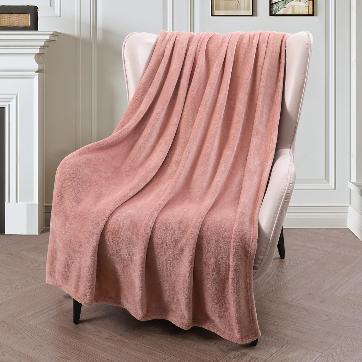 Exclusivo Mezcla Fleece Throw Blanket For Couch, Sofa, 300Gsm Super Soft And Warm Blankets, Dusty Pink Throw All Season Use, Coz
