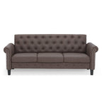 Furinno Bastia Vintage Modern Chesterfield Button Tufted 3-Seater Sofa Couch For Living Room, Brown Faux Leather