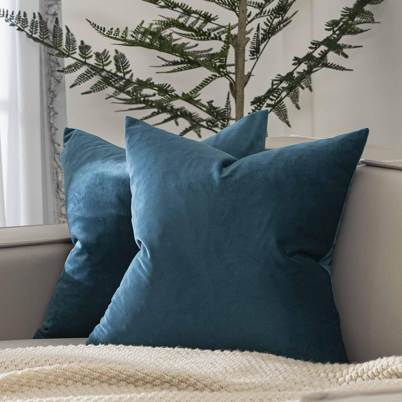 Juspurbet Prussian Velvet Throw Pillow Covers 26X26 Inch Set Of 2 For Living Room Couch Sofa Bedroom Decorative Square Solid Sof