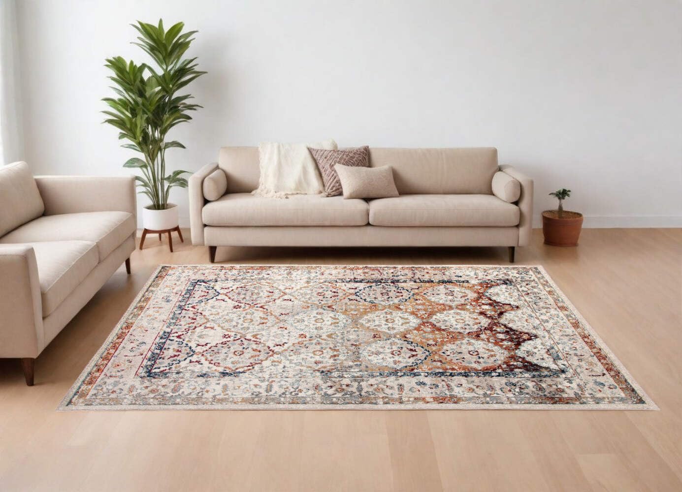 HomeRoots 531789 9 x 12 ft. Beige Floral Medallion Power Loom Rectangle Area Rug