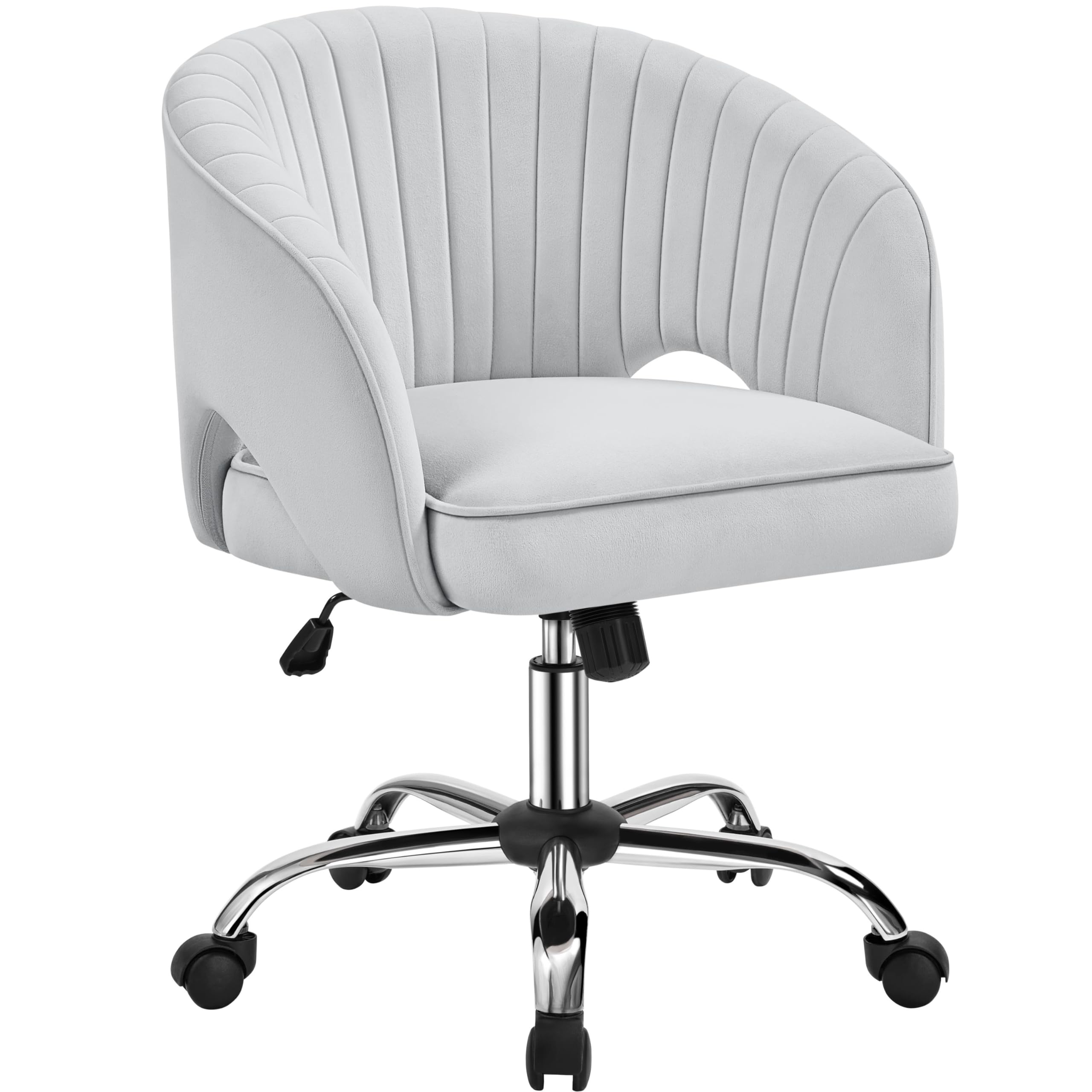 Yaheetech Home Office Chair, Velvet Desk Chair, Upholstered Modern Swivel Chair with Tufted Barrel Back, Rolling Wheels for Offi