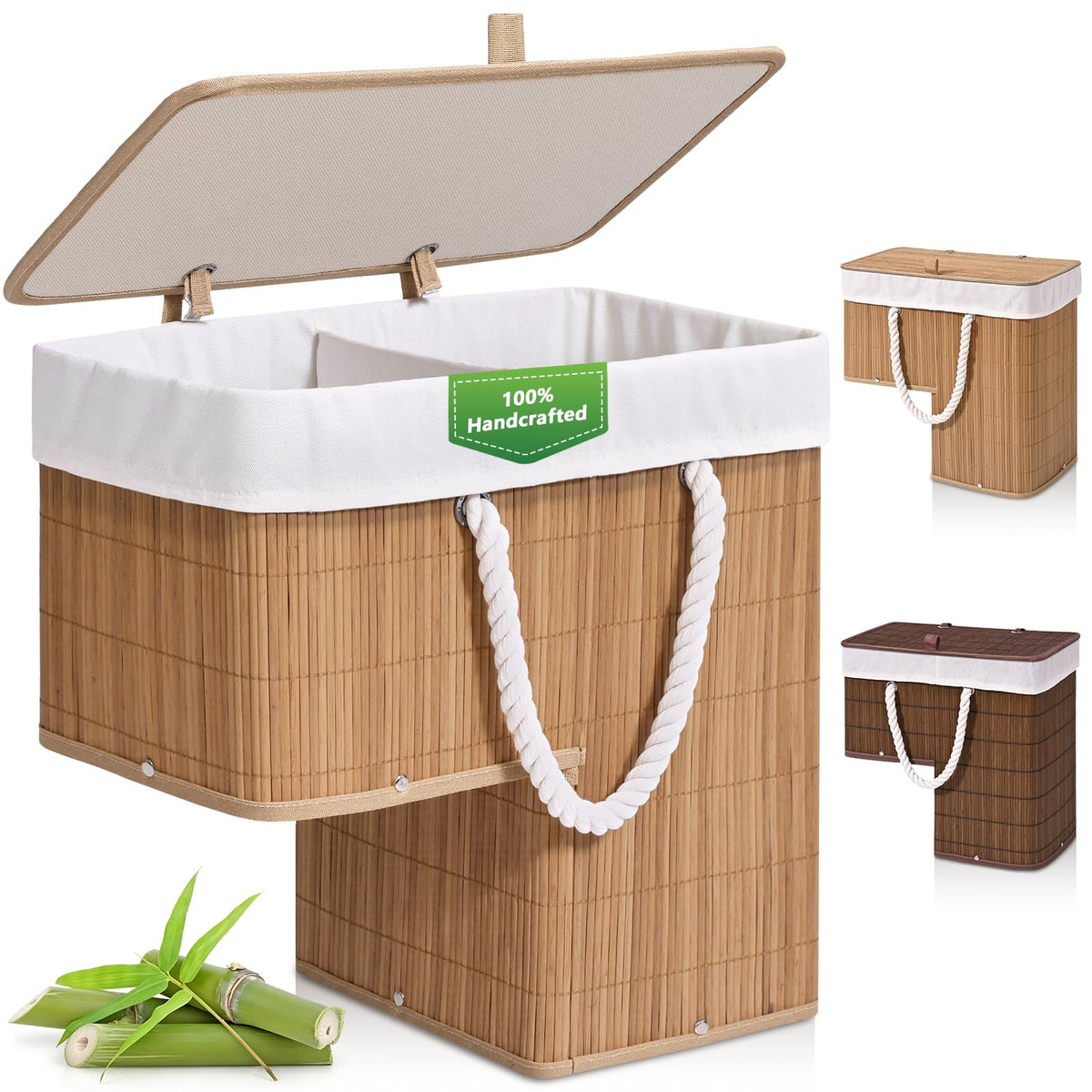Livole Handwoven Bamboo Stair Basket with Lid for Carpeted & Wooden Stairs