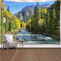 YISURE Nature Mountain Forest Tapestry, Scenic Green Pine Tree Waterfall Landscape Wall Hanging Tapestries for Home Office Dorm 