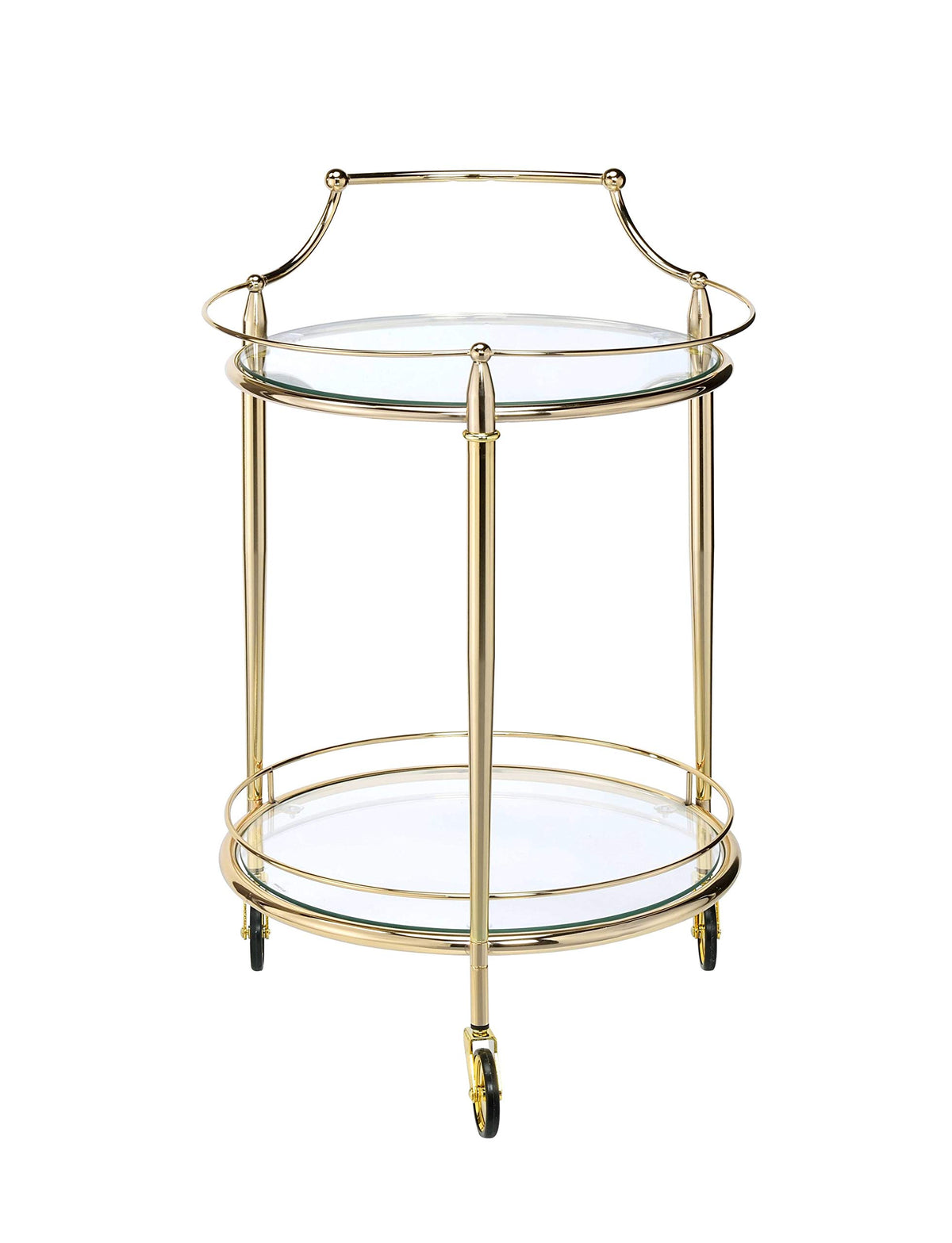 HomeRoots Metal, Glass 21&quot; X 20&quot; X 31&quot; Gold and Clear Glass Serving Cart