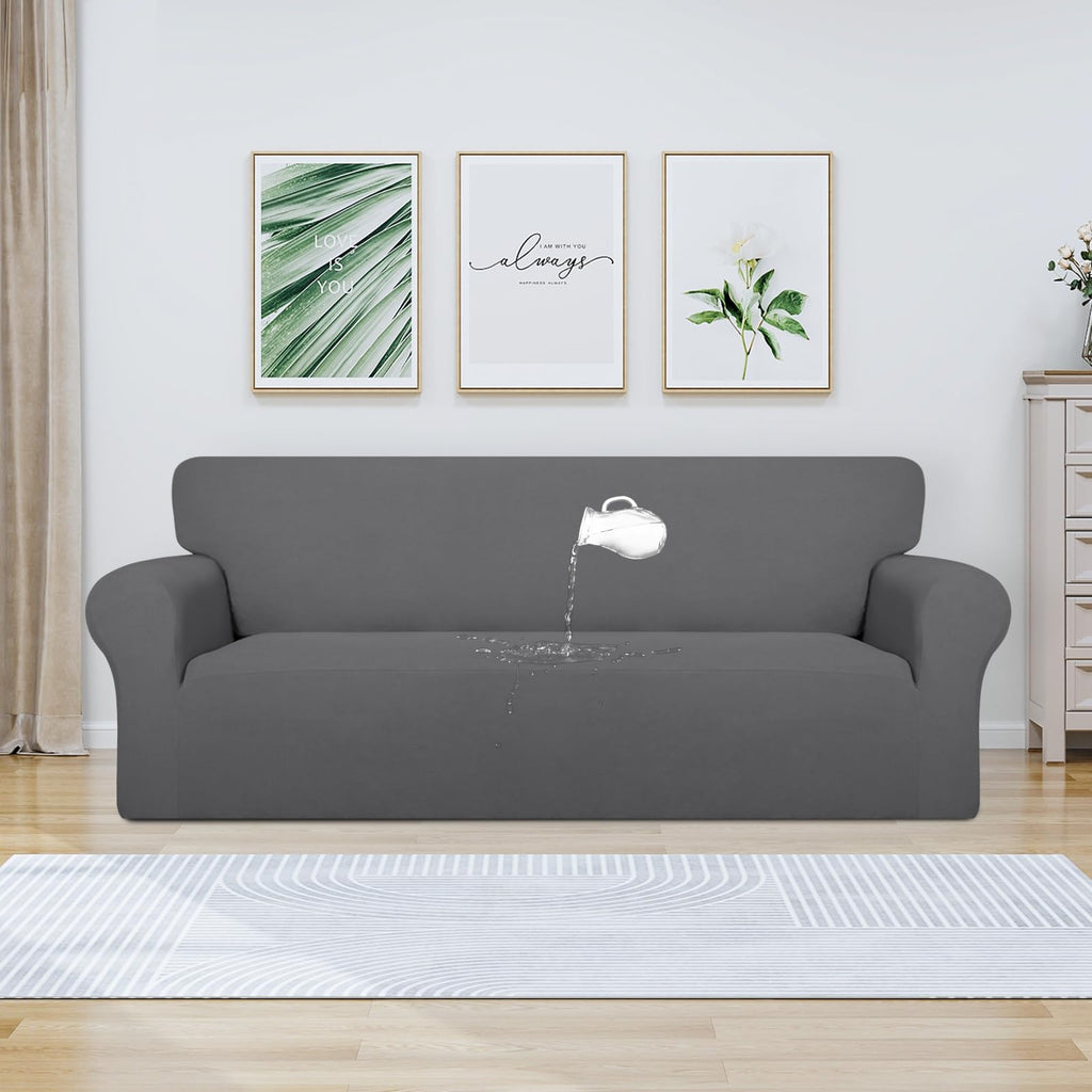 Purefit 100% Dual Waterproof Couch Cover Slipcovers For Couches And Sofas - Stretch Non Slip Fleece Sofa Covers Washable, Leakproof Furniture Protector For Kids, Pets, Dog (Oversized Sofa, Gray)