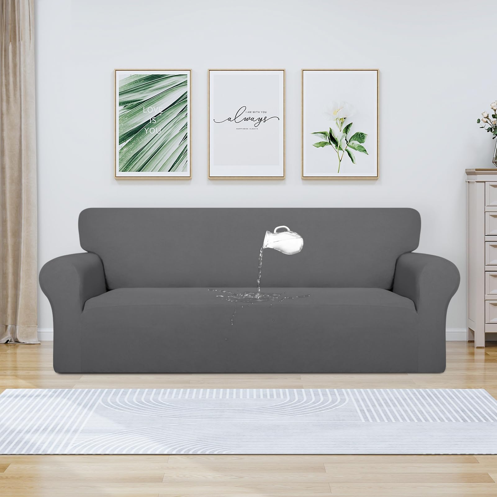 Purefit 100% Dual Waterproof Couch Cover Slipcovers For Couches And Sofas - Stretch Non Slip Fleece Sofa Covers Washable, Leakproof Furniture Protector For Kids, Pets, Dog (Sofa, Gray)