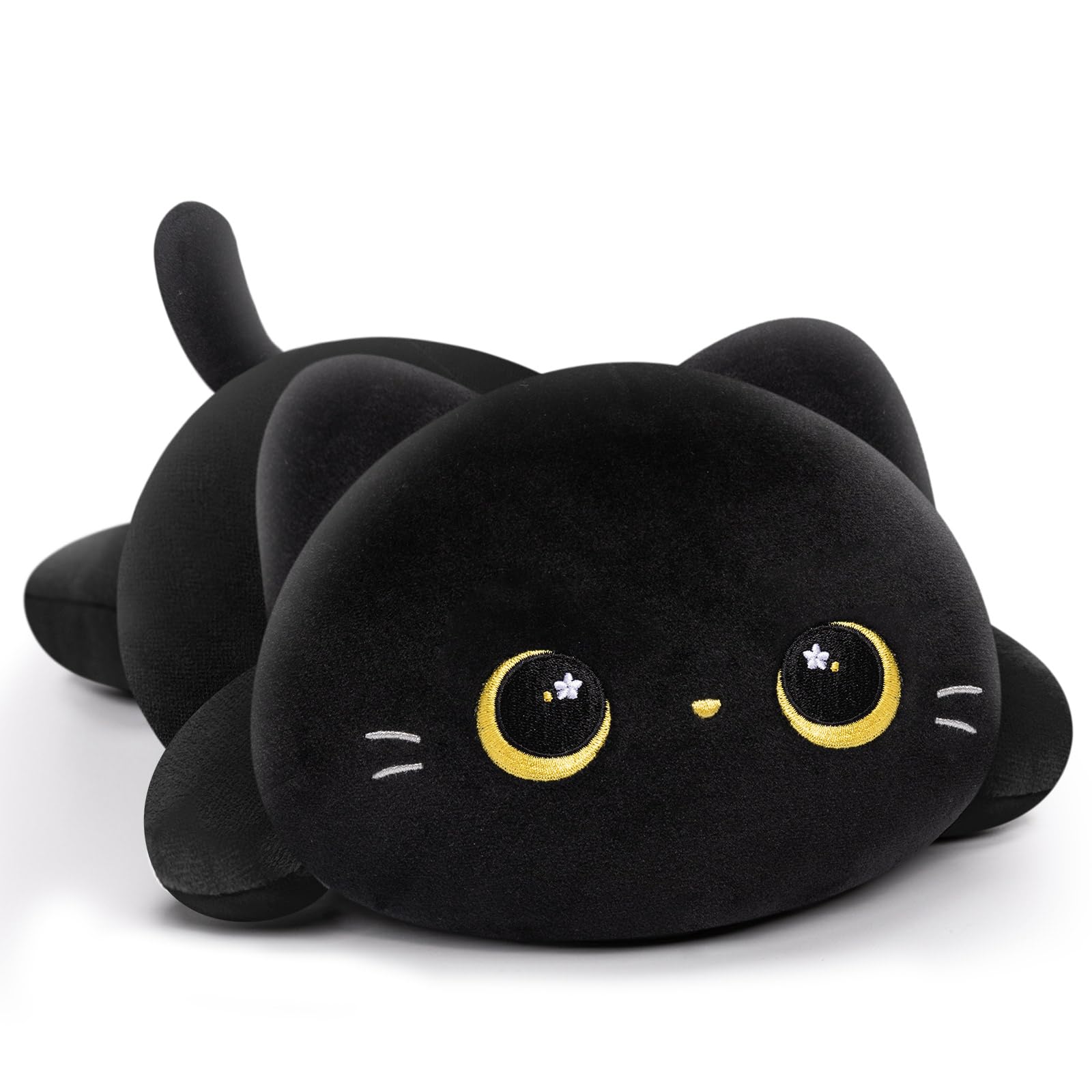 Mewaii Cute Cat Plush Pillow, Kawaii Plushies Black Cat Stuffed Animals, Squishy Plushies, Cuddle Plush Pillow for Boys & Girls