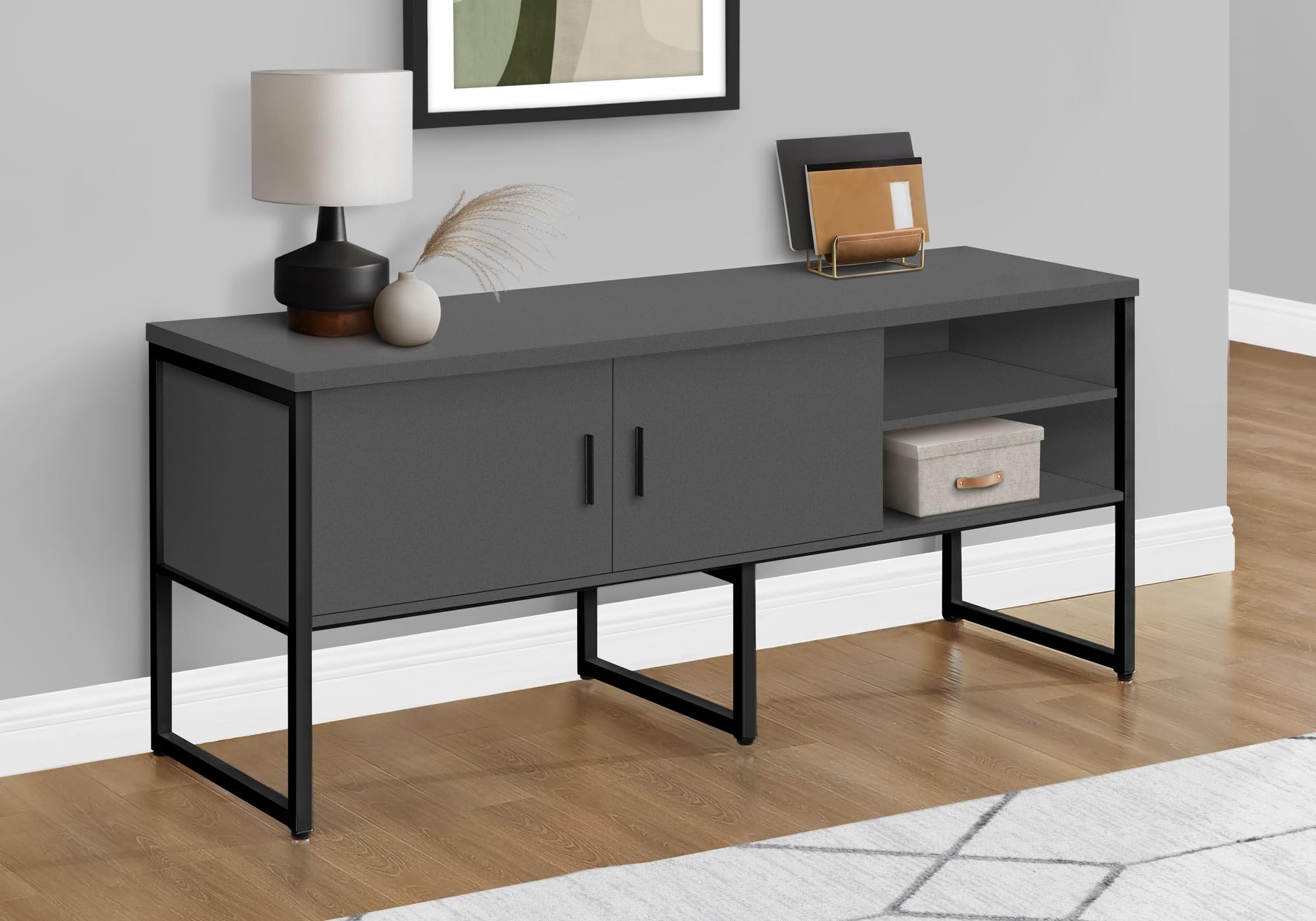 Monarch Specialties 7732, Home, Work, Storage Doors, Grey Laminate Office Credenza 72&quot; L Black Commercial Grade, 70.75&quot; L x 23.5&quot; W x 30&quot; H