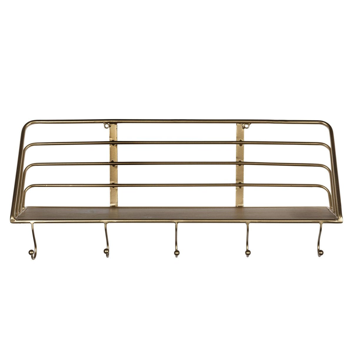 HomeRoots 60% Metal40% MDF Golden Metal Shelf with Hooks