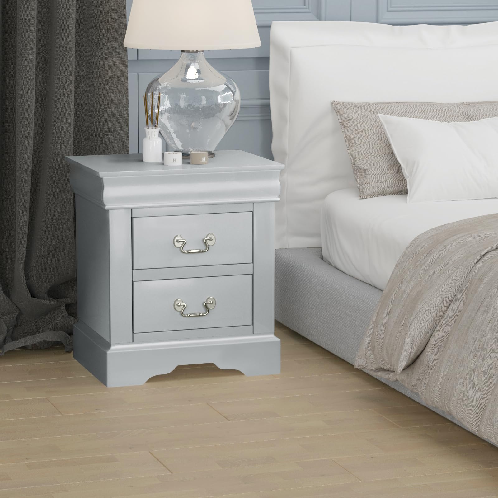Acme Louis Philippe III Wood Nightstand in Platinum White