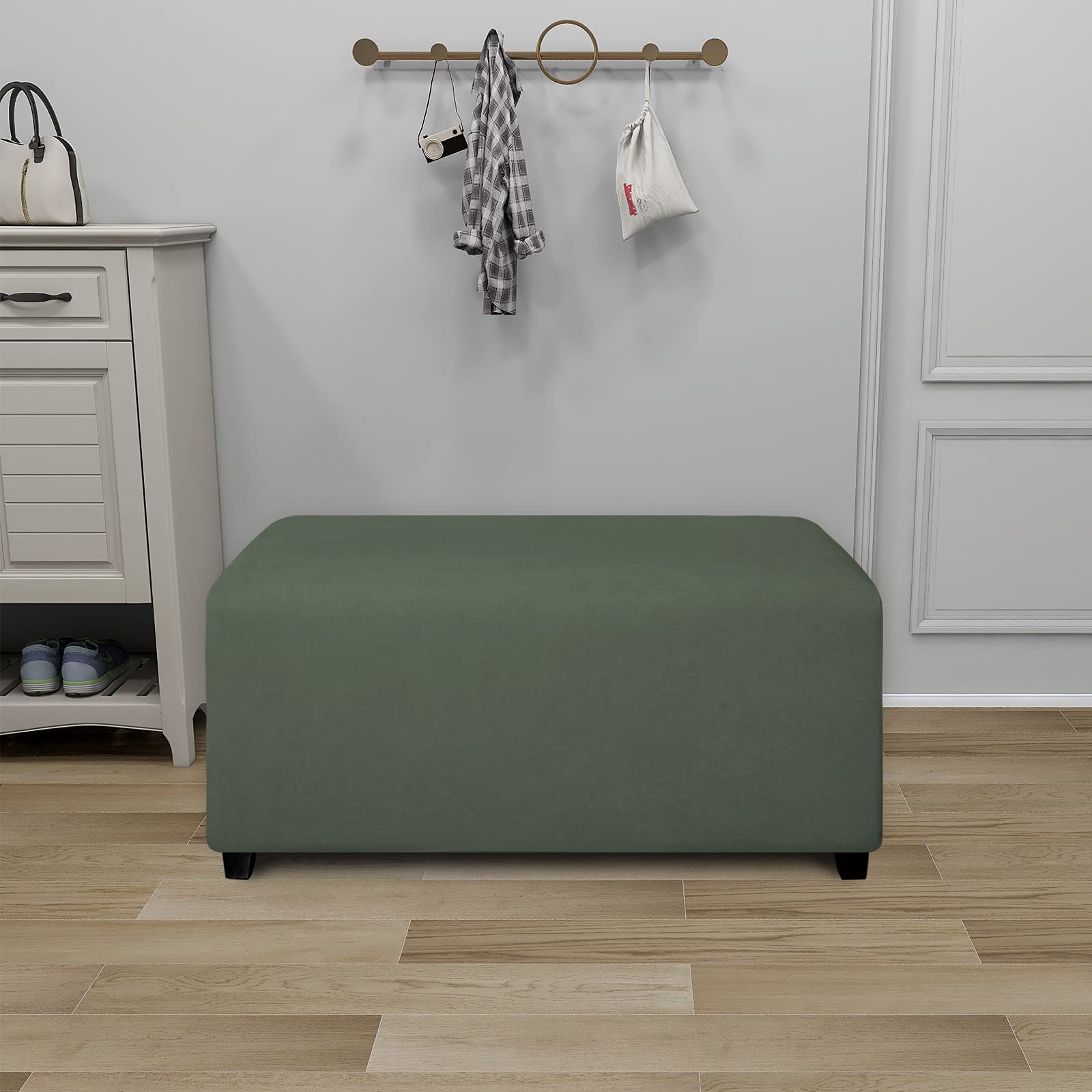 Purefit Super Stretch Soft Form Fit Ottoman Cover Rectangle - Ottoman Slipcovers For Foot Stool & Folding Storage Furniture For Living Room With Nonslip Elastic Bottom (Small, Grayish Green)