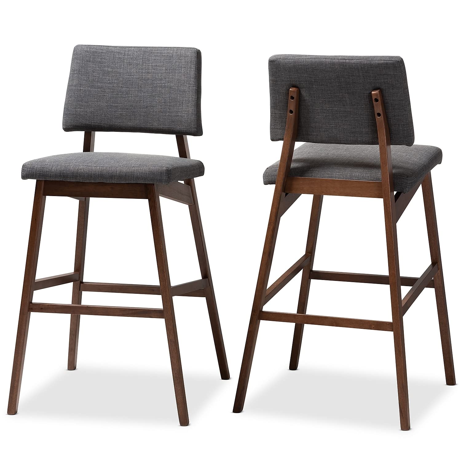 Baxton Studio Colton Mid-Century Modern Fabric Upholstered and Walnut-Finished Wood Bar Stool - Thumbnail 3
