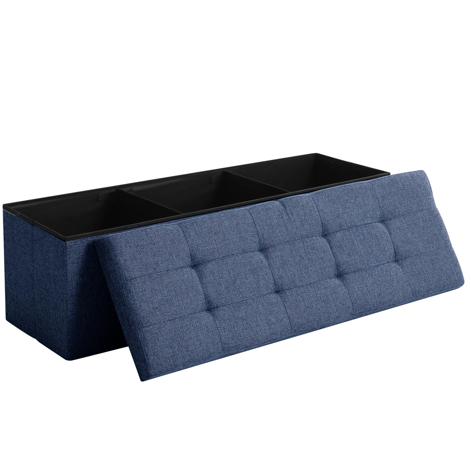 Cuyoca 45.3 Inches Storage Ottoman Bench Foldable Seat Footrest Shoe Bench End Of Bed Storage With Flipping Lid, 166L Storage Space, Linen Fabric Navy