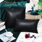 Brawarm Black Leather Throw Pillows 12 X 20 Inches, Snake Leather Pillow Covers Pack Of 2, Faux Leather Decorative Lumbar Pillow