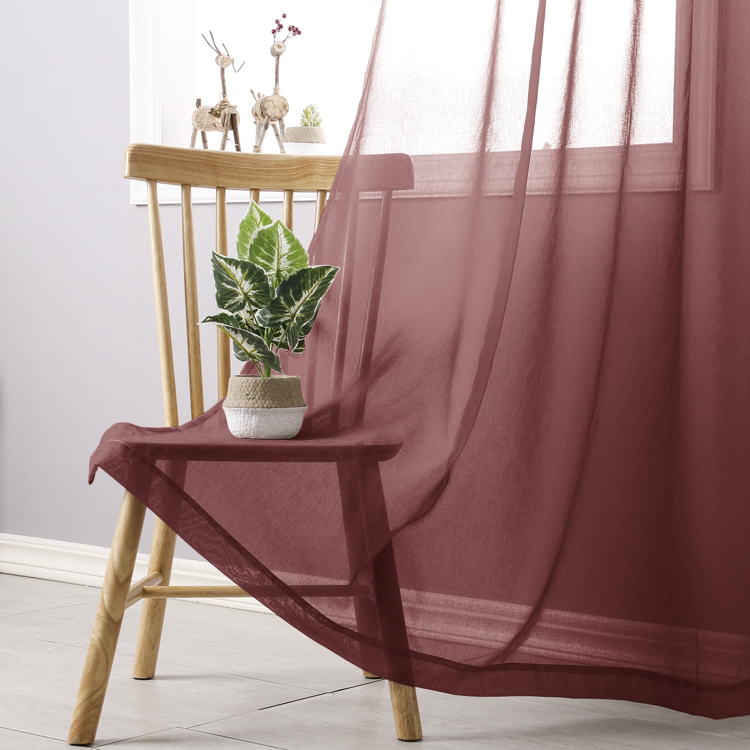 Dwcn Faux Linen Ombre Sheer Curtains - Gradient Semi Voile Grommet Top Window Curtains For Bedroom And Living Room, Set Of 2 Pan