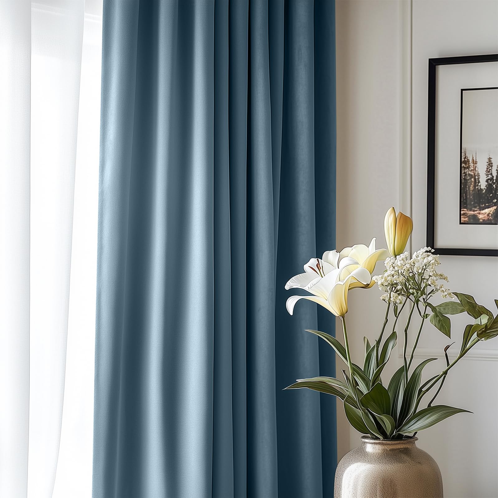 Lazzzy Blue Velvet Curtains 108 Inches Long Room Darkening Drapes For Bedroom Living Window Treatments Rod Pocket 2 Panels, Dark Slate, W62 X L108
