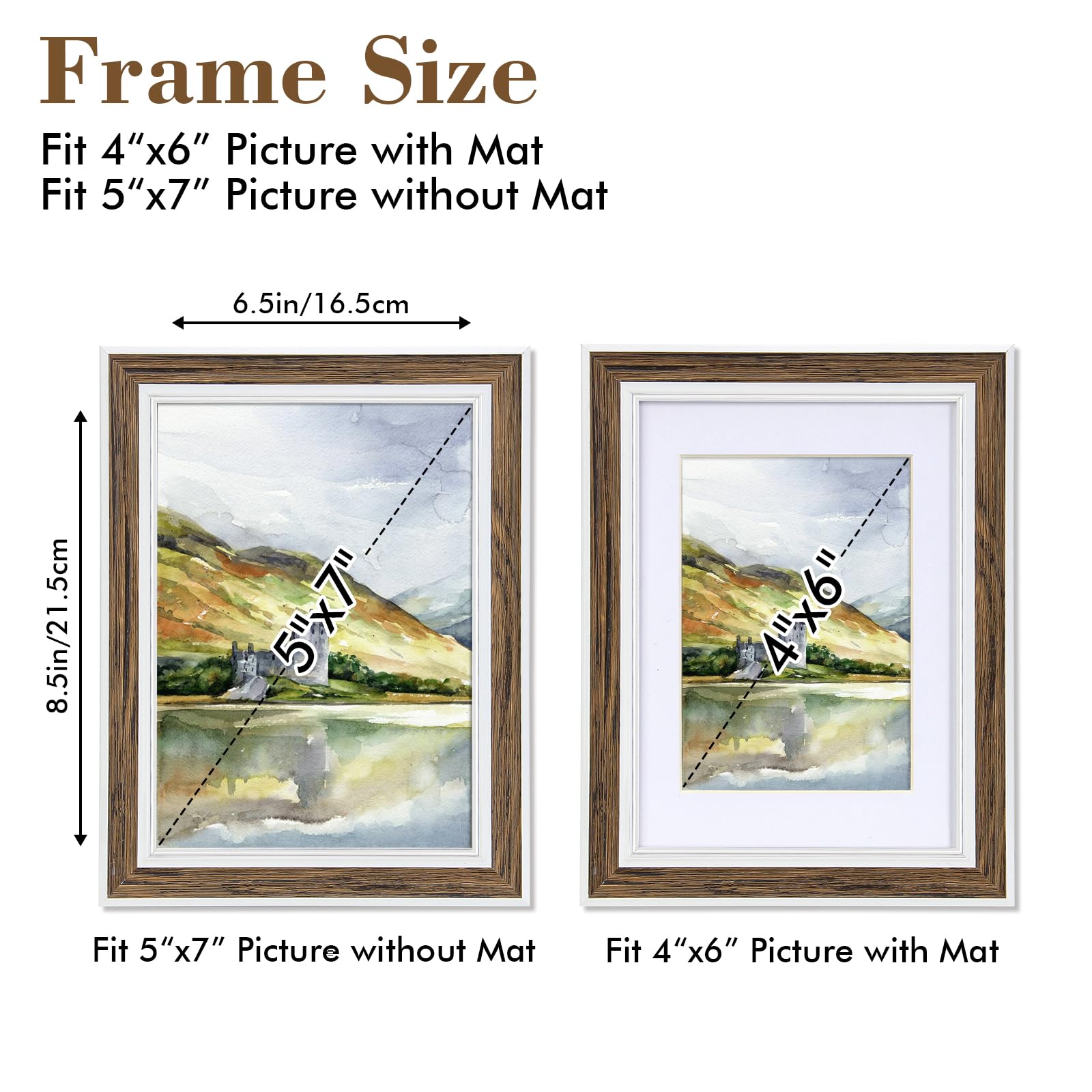 5X7 Picture Frame Set Of 6, Rustic Farmhouse Photo Frame, Display 4X6 With Mat Or 5X7 Without Mat For Decorative On Wall Hanging