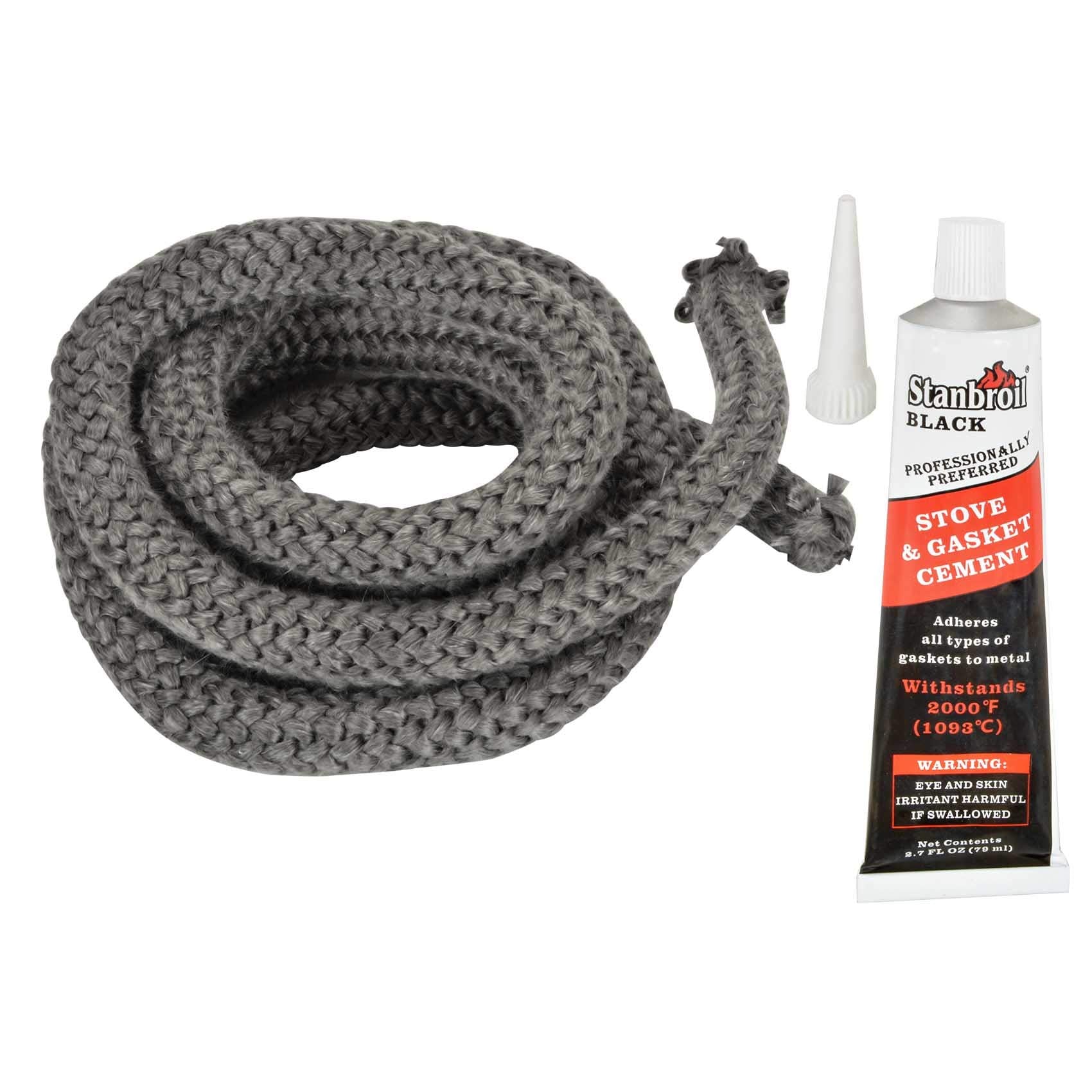 Stanbroil Wood Stove Gasket, 5/8 x 84 Graphite Impregnated Fiberglass Rope Seal and High-Temperature Cement Gasket Kit for Wood 