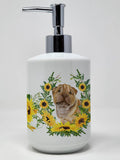 Caroline's Treasures CK2911SOAP Shar Pei Puppy in Sunflowers Ceramic Soap Dispenser Hand Soap Dispenser Pump Bottles for Bathroo
