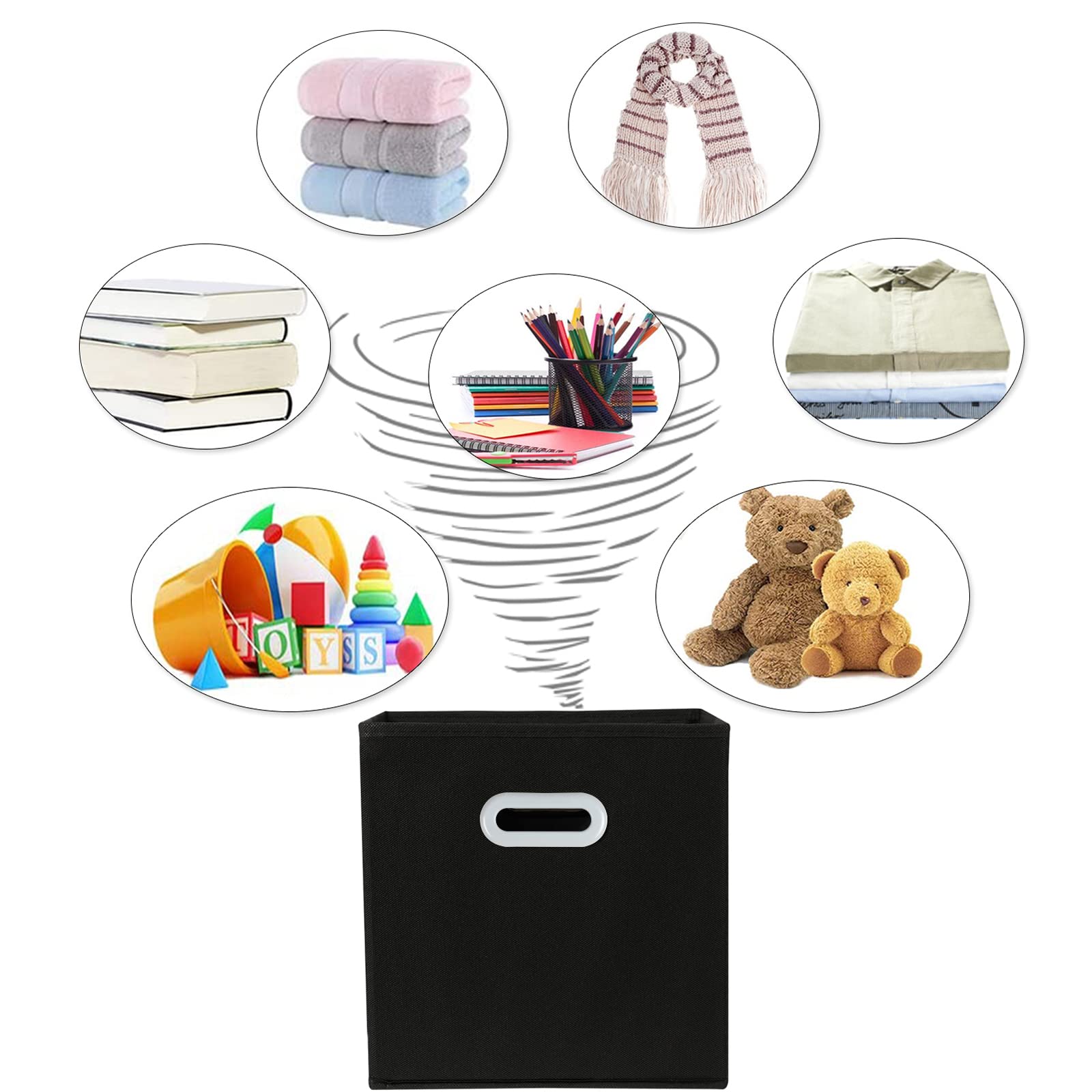 Sevendome Fabric Cloth Storage Bins,Cube Organizer With Dual Handles Foldable Baskets For Home Bedroom,Set Of 3, Black