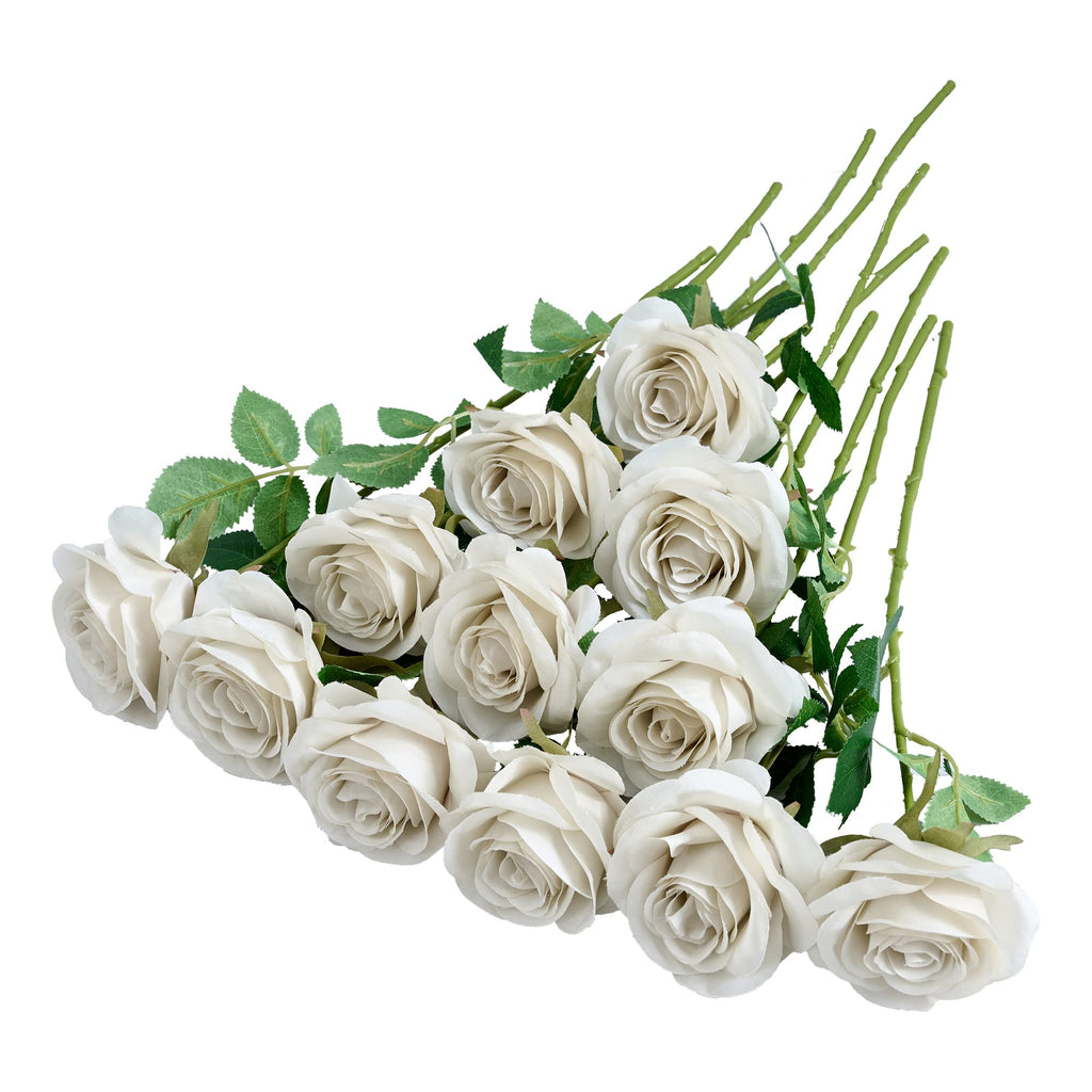 Helera 12pcs Rose Artificial Flowers Fake Roses Nude Silk Roses Silk Flowers Rose with Long Stems for Wedding Home Party Centerp