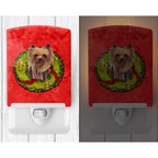Caroline'S Treasures Sc9094Cnl Yorkie Christmas Wreath Ceramic Night Light Compact, Ul-Certified, Ideal For Bedroom, Bathroom, N