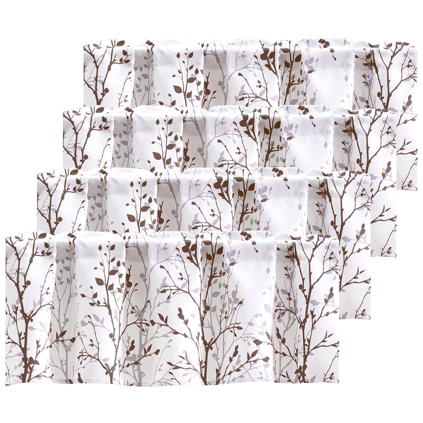 Tree Branch Printed Curtain Valance, 18 Inches Long Window Treatment Valance, Brown And Grey Window Valances For Kitchen, Bathro