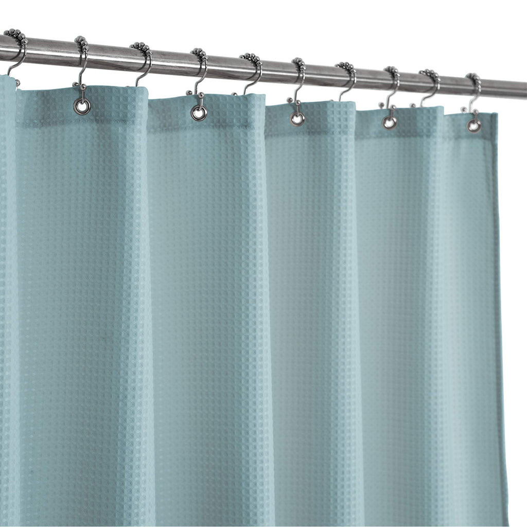 Barossa Design Waffle Weave Shower Curtain Hotel Luxury Spa, 230 Gsm Heavy Duty Fabric, Water Repellent, Blue, 71'X72'