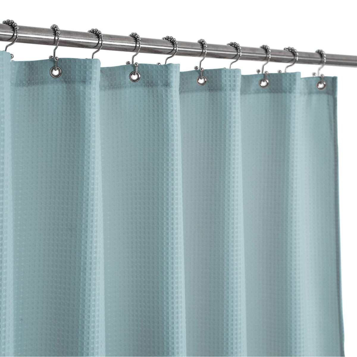 Barossa Design Waffle Weave Shower Curtain Hotel Luxury Spa, 230 Gsm Heavy Duty Fabric, Water Repellent, Blue, 71'X72'