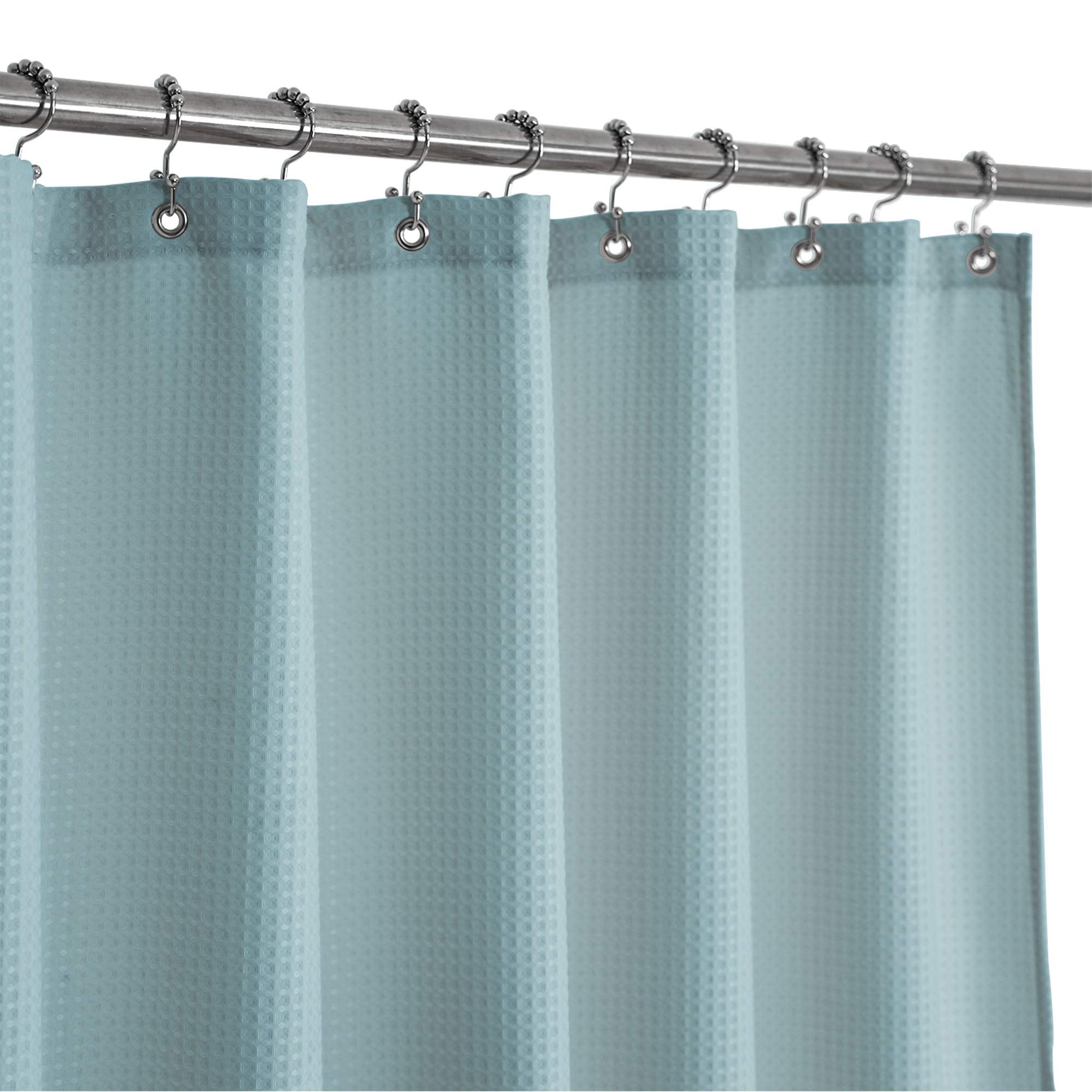 Barossa Design Waffle Weave Shower Curtain Hotel Luxury Spa, 230 Gsm Heavy Duty Fabric, Water Repellent, Blue, 71'X72'