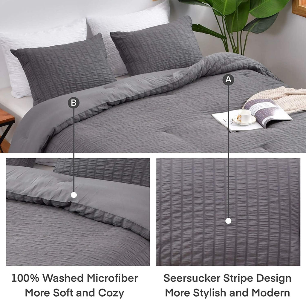 Avelom Dark Gray Seersucker California King Comforter Set (104X96 Inches), 3 Pieces-100% Soft Washed Microfiber Lightweight Comforter With 2 Pillowcases, All Season Down Alternative Bedding Set