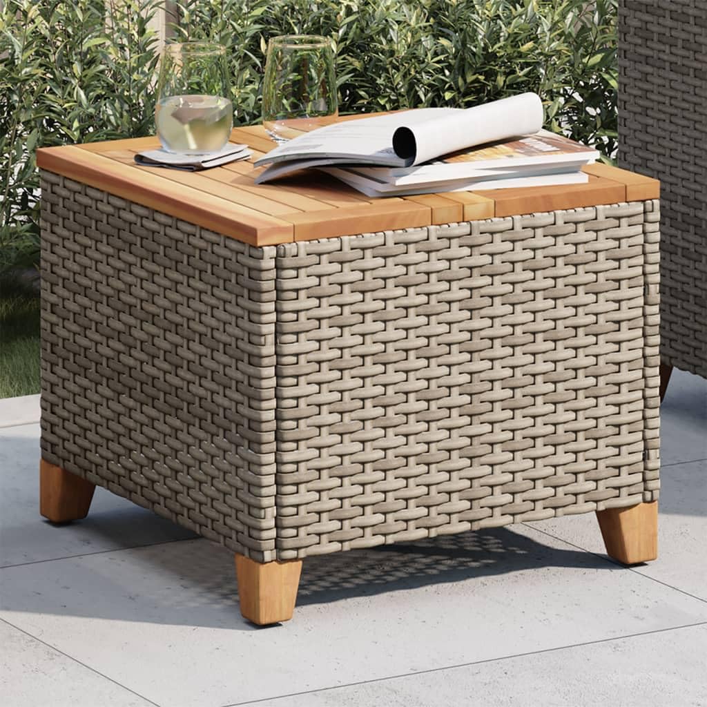 vidaXL Garden Table Grey Acacia Wood Top 45x45x37 cm Poly Rattan Outdoor Furniture - Weatherproof & Robust, for Patio/Garden