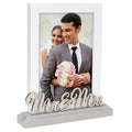 Malden International Designs 5x7 Mr & Mrs Wedding Picture Frame White MDF Wood Frame Routed Gray MDF Wood Base Silver Finish Met