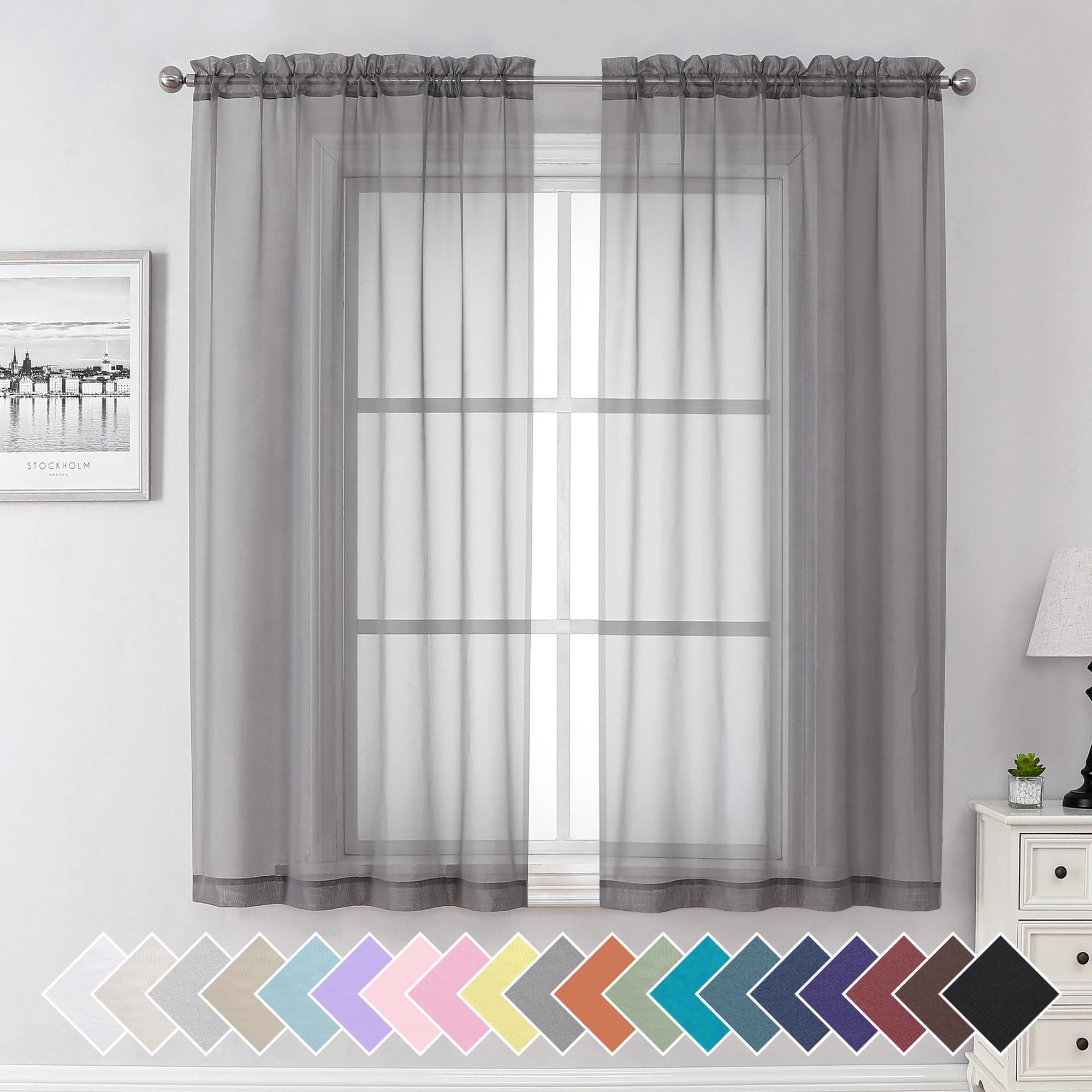 Aiyufeng Grey Sheer Curtains For Bedroom, Semi Sheer Privacy Curtains & Drapes Sunlight Filter For Hallway Window Guest Room Cou