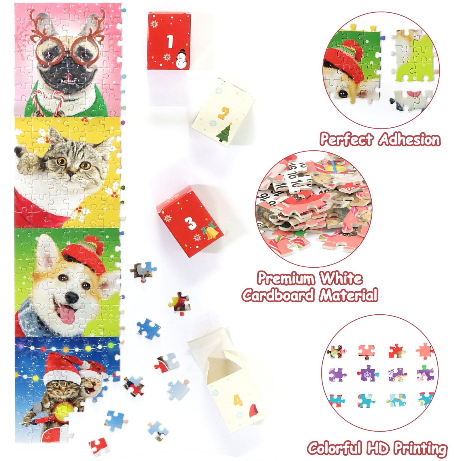 Advent Calendar 2024 Christmas Jigsaw Puzzles, Christmas Dogs & Cats Christmas Holiday Puzzle For Kids Adults 24 Boxs 1008 Piece