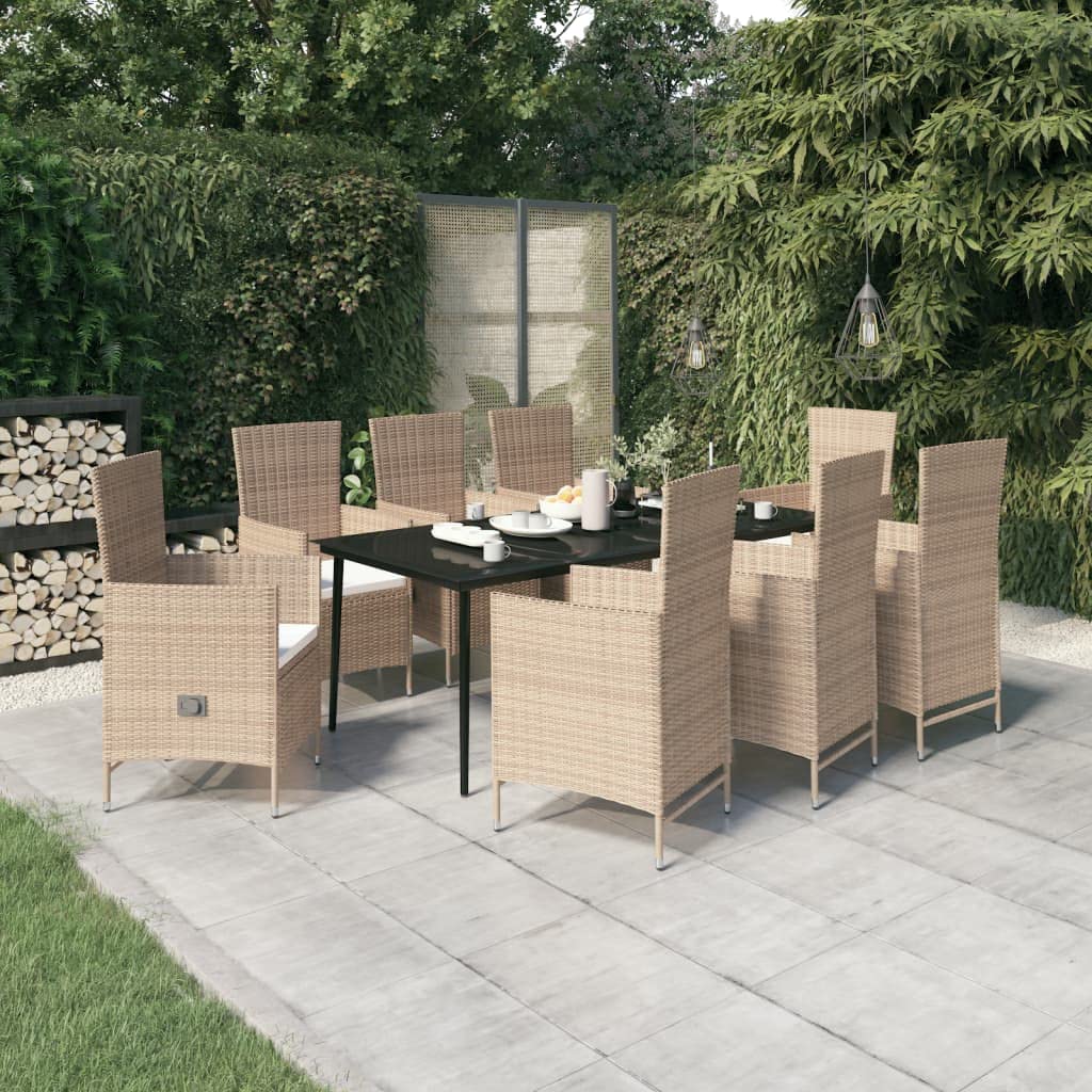 vidaXL Patio Dining Set 9 Piece with Cushions Garden Outdoor Terrace Balcony Backyard Dining Dinner Dinette Table and Chair Furniture Beige