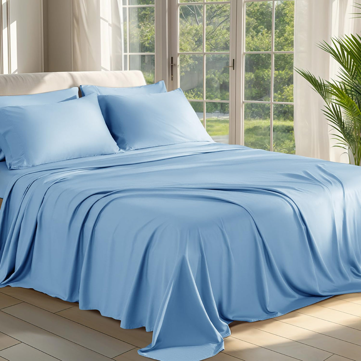 Shilucheng 100% Viscose Derived From Bamboo_ Sheets Cal King Size 6Pcs - Ultra Cooling & Silky Soft Bed Sheets, 16' Deep Pocket