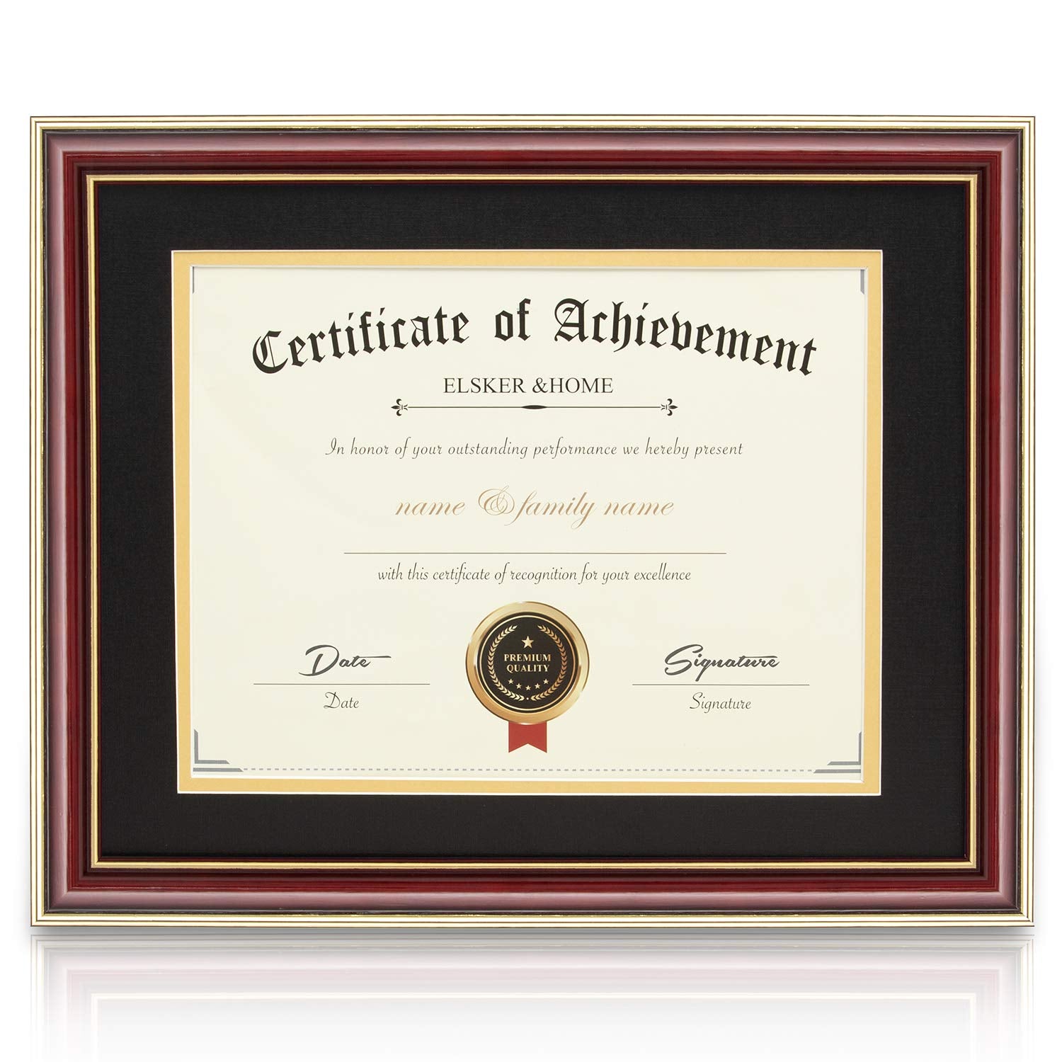 ELSKER&HOME 8.5x11Document Frame - High Gloss Reddish Brown Wood Color Frame - Made for Certificates Sized 8.5x11 Inch with Mat 