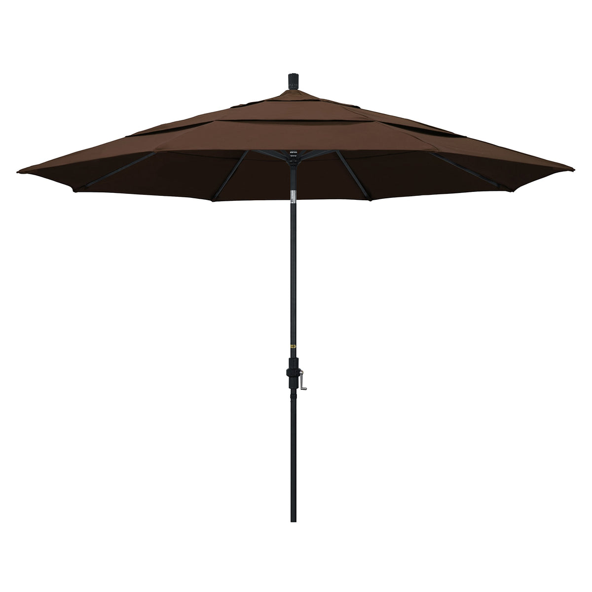 California Umbrella 11' Round Aluminum Market Umbrella, Crank Lift, Collar Tilt, Black Pole, Pacifica Mocha