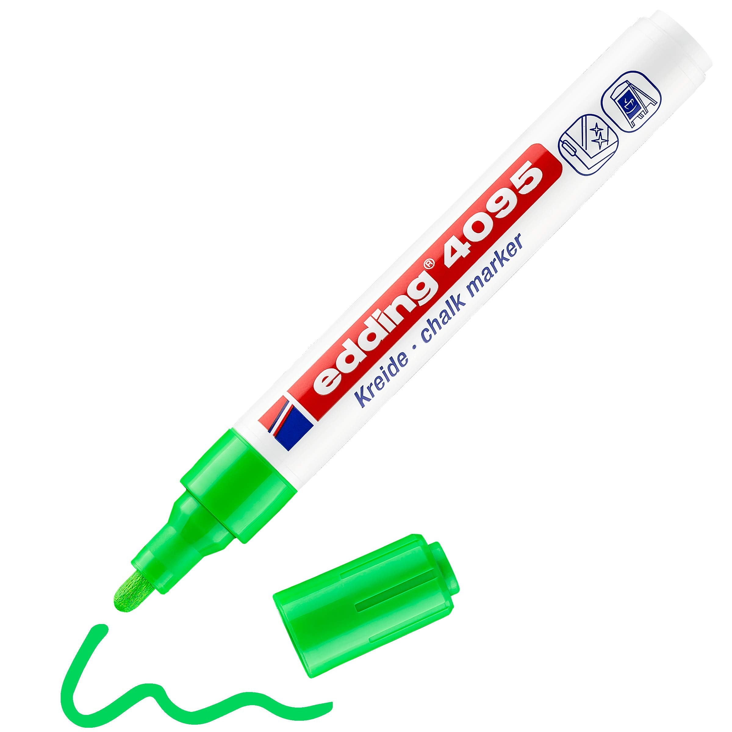 Edding 4095 Chalk Marker - Light-Green - 1 Chalk Pen - Round Nib 2-3 Mm - Medium-Nib Wet Wipe Pen For Chalkboards, Windows, Glas