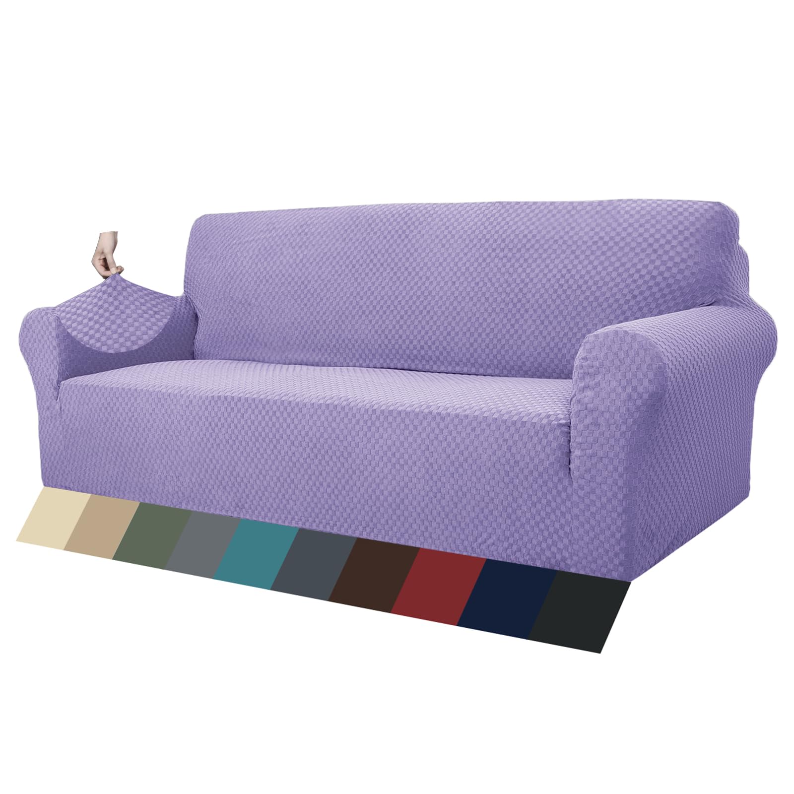 Znsayotx 1 Piece Jacquard Couch Covers For 3 Cushion Couch High Stretch Sofa Cover For Pets Dogs Anti Slip Extra Large Sofa Slipcovers Furniture Protector (X-Large,Light Purple)