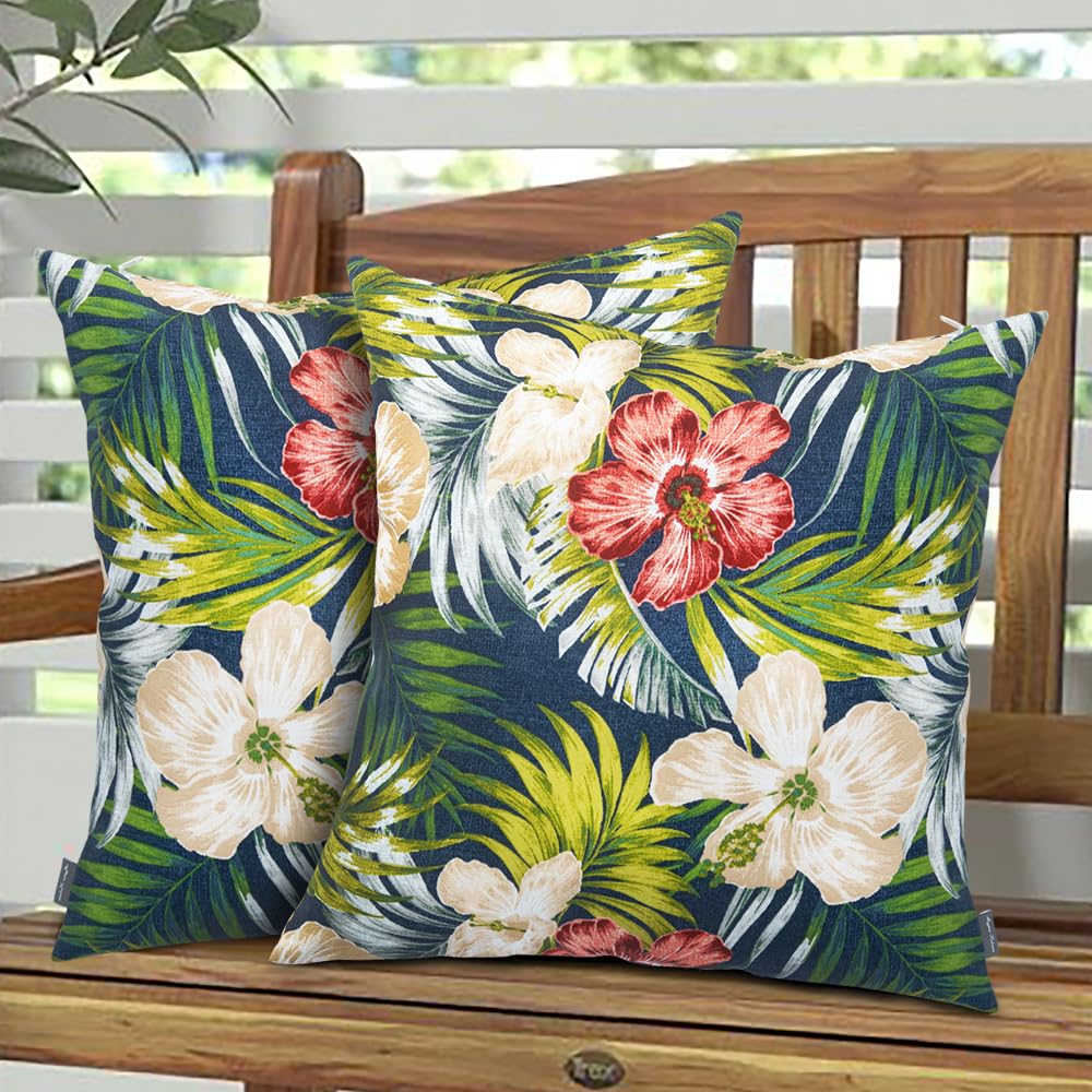 Magpie Fabrics Pack Of 2 Outdoor Waterproof Throw Pillow Covers 18 X 18 Inch, Decorative Cushion Sham Pillowcase Shell For Garden Patio Balcony(Midnight Floral)