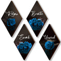 ONIZHITY Set of 4 Blue Bathroom Decor Rose Wooden Wall Decor Flower Rustic Romantic Floral Farmhouse Blue Wall Decor Modern Brea