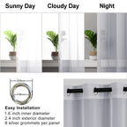Hiasan Grey Sheer Curtains 63 Inch Length With Tiebacks, Light Filtering Voile Textured Drape Lightweight Grommet Window Curtains For Bedroom, Living Room And Office, W52 X L63, 2 Panels